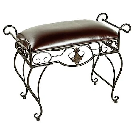 Traditional Leather and Metal Accent Bench